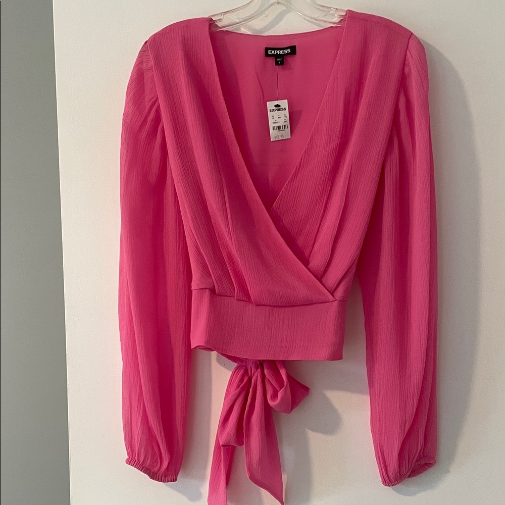 Express Women's Vibrant Pink Tie-Waist Blouse NEW